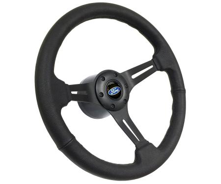 Auto Pro USA VSW S6 Sport Leather Steering Wheel Kit, Incl. 14 in. Dia. Steering Wheel, 6-Bolt Kit 70 mm ST3060B-10B-1BLK
