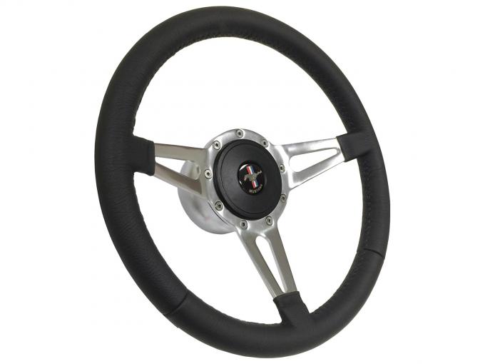 Auto Pro USA 1968-1973 Ford Mustang VSW S9 Leather Steering Wheel Kit, Incl. 14 in. Dia. 3-Spoke Slotted Steering Wheel, Standard 9-Bolt Pattern Kit ST3059-2S-2
