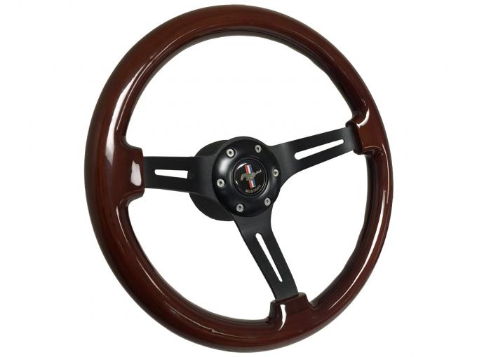 Auto Pro USA 1979-1982 Ford Mustang VSW Steering Wheel S6 Sport Wood Kit, Incl. 14 in. Dia. Mahogany Steering Wheel, 6-Bolt Kit 70 mm ST3027-26B-2BLK