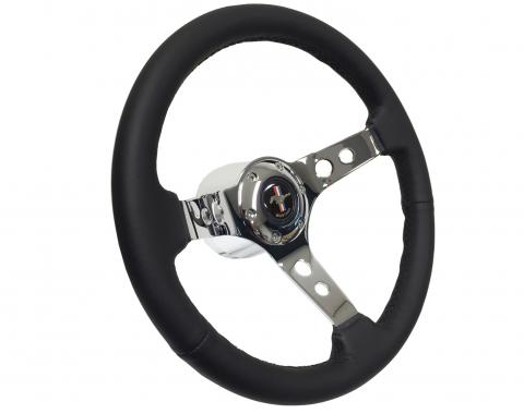 Auto Pro USA 1965-1967 Ford Mustang VSW S6 Black Sport Leather Steering Wheel Kit, Incl. 14 in. Dia. Steering Wheel, 6-Bolt Kit 70 mm ST3095-9S-2CHR