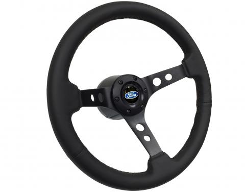 Auto Pro USA VSW S6 Black Sport Leather Steering Wheel Kit, Incl. 14 in. Dia. Steering Wheel, 6-Bolt Kit 70 mm ST3094-10B-1BLK