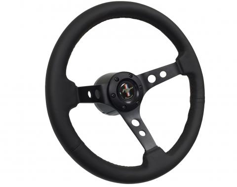 Auto Pro USA 1968-1973 Ford Mustang VSW S6 Black Sport Leather Steering Wheel Kit, Incl. 14 in. Dia. Steering Wheel, 6-Bolt Kit 70 mm ST3094-10B-2BLK