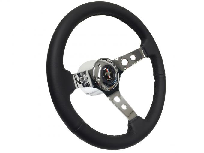 Auto Pro USA 1965-1967 Ford Mustang VSW S6 Black Sport Leather Steering Wheel Kit, Incl. 14 in. Dia. Steering Wheel, 6-Bolt Kit 70 mm ST3095-9S-2CHR