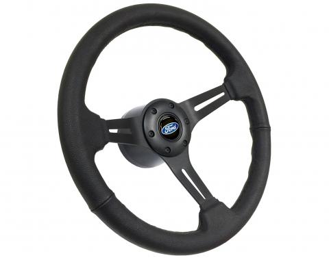 Auto Pro USA VSW S6 Sport Leather Steering Wheel Kit, Incl. 14 in. Dia. Steering Wheel, 6-Bolt Kit 70 mm ST3060B-10B-1BLK