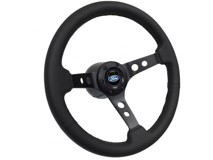 Auto Pro USA VSW S6 Black Sport Leather Steering Wheel Kit, Incl. 14 in. Dia. Steering Wheel, 6-Bolt Kit 70 mm ST3094-10B-1BLK