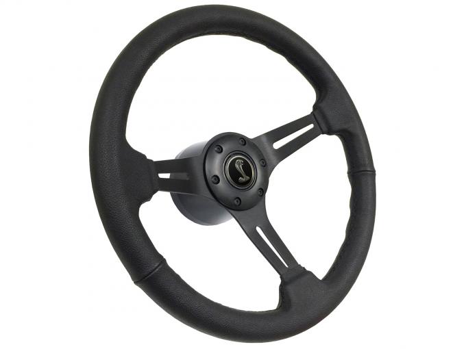 Auto Pro USA 1984-2004 Ford Mustang VSW S6 Sport Leather Steering Wheel Kit, Incl. 14 in. Dia. Steering Wheel, 6-Bolt Kit 70 mm ST3060B-25B-54BLK