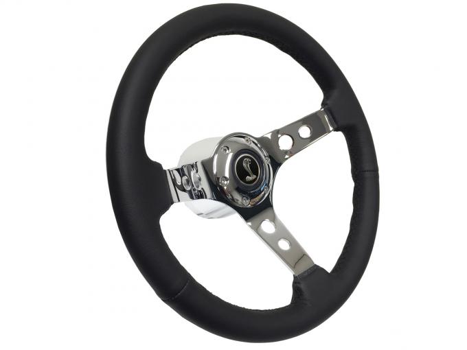 Auto Pro USA 1984-2004 Ford Mustang VSW S6 Black Sport Leather Steering Wheel Kit, Incl. 14 in. Dia. Steering Wheel, 6-Bolt Kit 70 mm ST3095-25S-54CHR