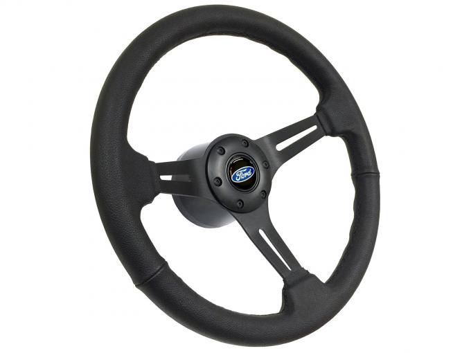 Auto Pro USA VSW S6 Sport Leather Steering Wheel Kit, Incl. 14 in. Dia. Steering Wheel, 6-Bolt Kit 70 mm ST3060B-10B-1BLK