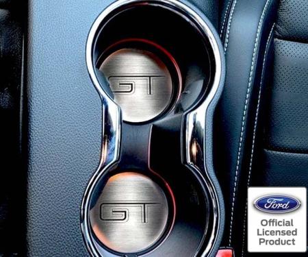 American Car Craft 2015-2020 Mustang GT - 'GT' Cup Holder Accent Plates 2Pc, Brushed Stainless Steel 271069