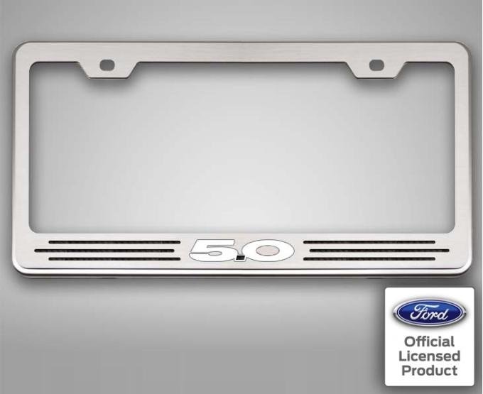 American Car Craft Mustang GT - Custom Ford License Plate Frame with "5.0", Stainless Steel, Choose Vinyl or LED Color 272028
