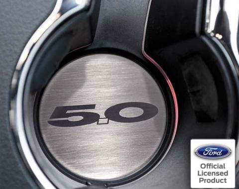American Car Craft 2015-2020 Mustang GT - '5.0' Cup Holder Accent Plates 2Pc, Brushed Stainless Steel 271070