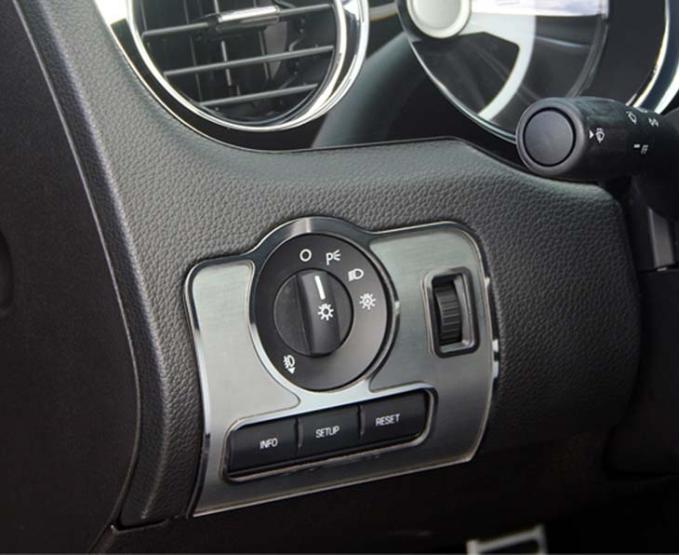 American Car Craft 2010-2014 Mustang - Dashboard Headlight Switch Trim Plate, Brushed Stainless Steel with Polished Rings 271020