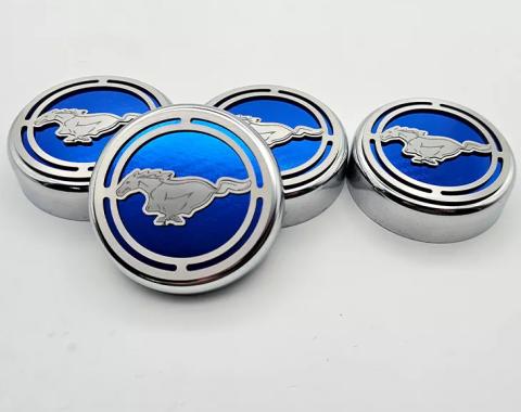 American Car Craft 2015-2025 Mustang - Fluid Cap Cover Automatic transmissions only, Pony logo 4Pc Set, Choose Inlay Color 273121