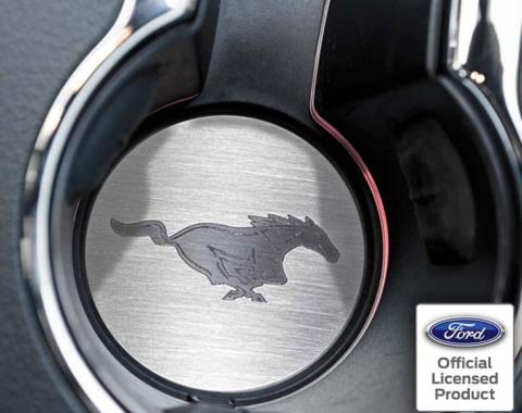 American Car Craft 2015-2020 Mustang - 'Pony' Cup Holder Accent Plates 2Pc, Brushed Stainless Steel 271068
