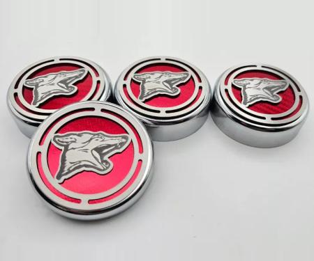 American Car Craft 2015-2025 Mustang - Fluid Cap Cover Automatic transmissions only, Coyote logo 4Pc Set, Choose Inlay Color 273120