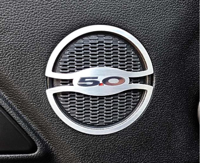 American Car Craft 2015-2022 Ford Mustang - Door Speaker Trim Midrange 5.0 Style, Brushed Stainless Steel 271076
