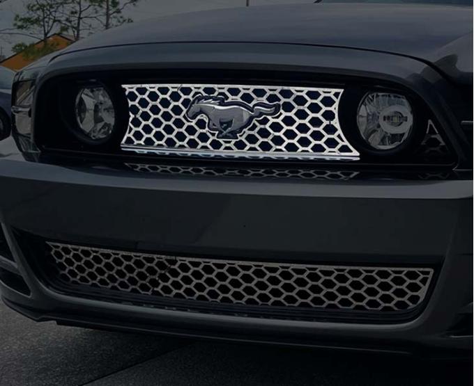 American Car Craft 2010-2014 Mustang Honeycomb Upper Front Grille Overlay, Polished Stainless Steel 272041