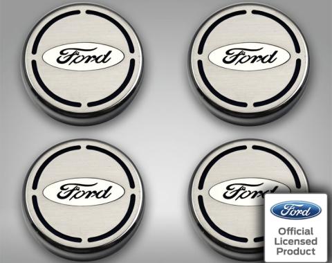 American Car Craft 2015-2017 Mustang - Ford Oval Engine Fluid Cap Cover Set 4Pc (Polished Stainless) 173007