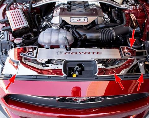 American Car Craft 2015-2017 Mustang - Front Header Plate 4 Pc, Polished with Brushed Trim 273054/273061-YLW