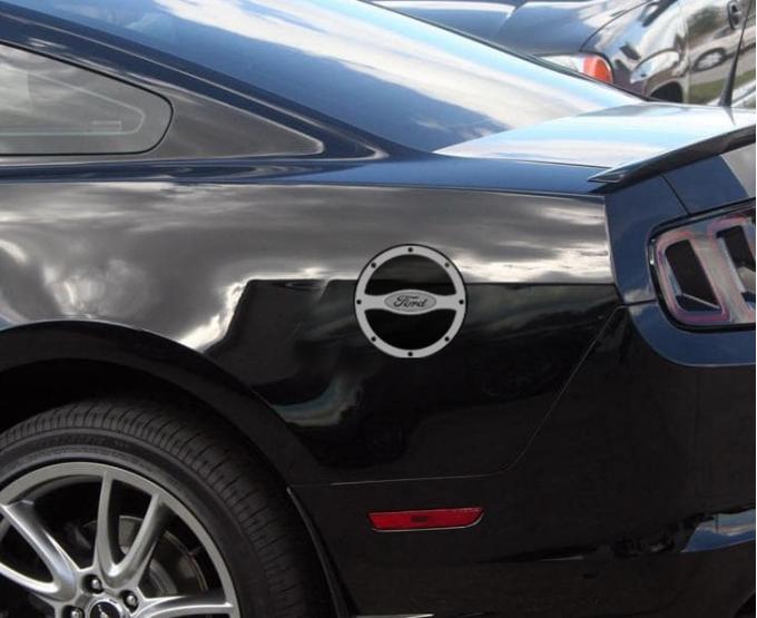 American Car Craft 2011-2012 Mustang - Rivet Style Fuel Door Trim With Ford Oval, Polished Stainless Steel 272021