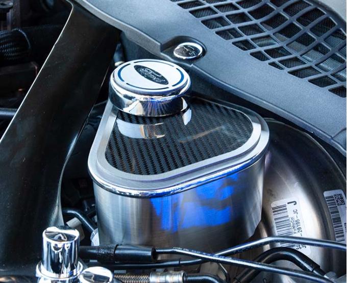 American Car Craft 2015-2023 Mustang Master Cylinder Cover Brushed with Carbon Fiber Top Plate with Brushed Trim 273101