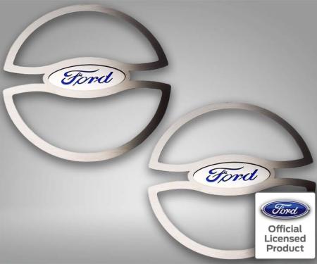 American Car Craft 2010-2014 Mustang - Blue Ford Oval Lower Speaker Trim 2Pc, Brushed Stainless Steel 271050