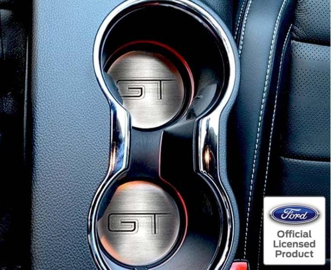 American Car Craft 2015-2020 Mustang GT - 'GT' Cup Holder Accent Plates 2Pc, Brushed Stainless Steel 271069