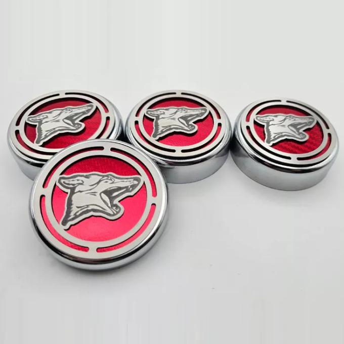 American Car Craft 2015-2025 Mustang - Fluid Cap Cover Automatic transmissions only, Coyote logo 4Pc Set, Choose Inlay Color 273120