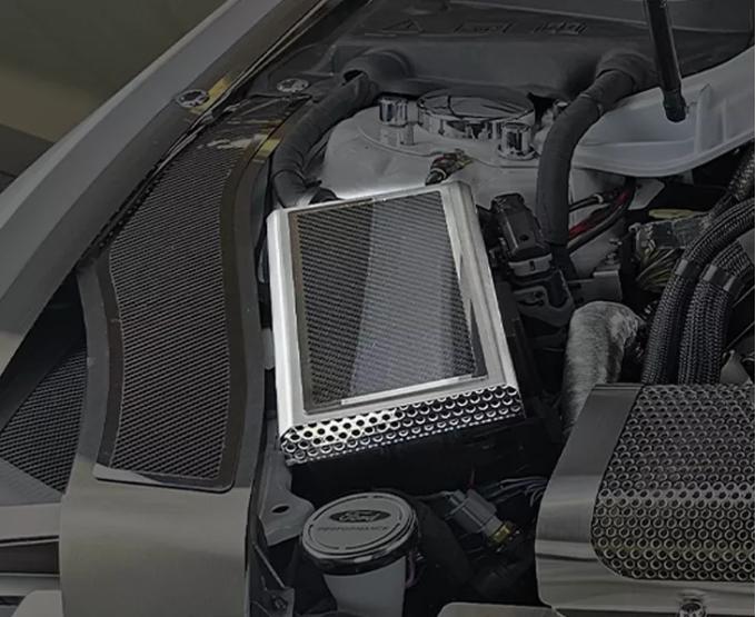 American Car Craft 2015-2023 Mustang - Fuse Box Cover Brushed Stainless with Carbon Fiber Top Plate 273104