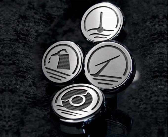 American Car Craft 2010-2014 Mustang - Fluid Cap Covers 4Pc, Triple Chrome Plated, Choose Vinyl Inlay Color 273042