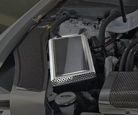 American Car Craft 2015-2023 Mustang - Fuse Box Cover Brushed Stainless with Carbon Fiber Top Plate 273104