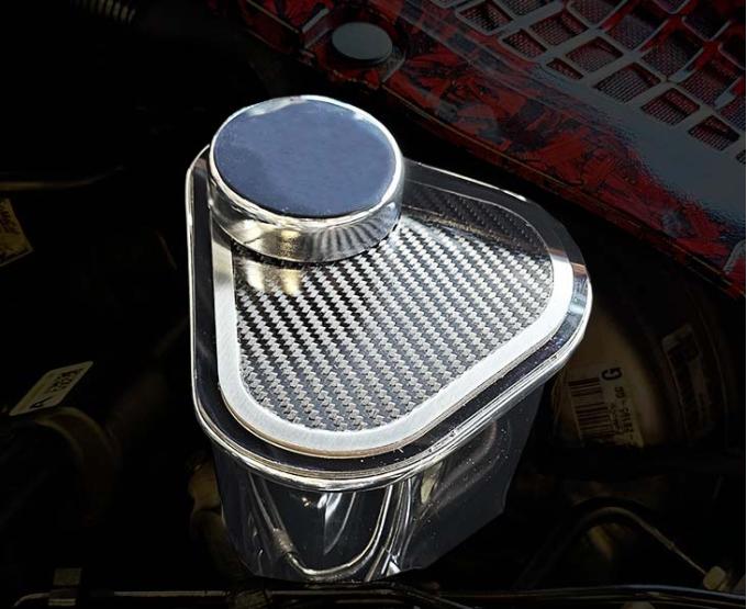 American Car Craft 2015-2023 Mustang Master Cylinder Cover Polished with Carbon Fiber Top Plate with Brushed Trim 273102