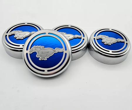 American Car Craft 2015-2025 Mustang - Fluid Cap Cover Automatic transmissions only, Pony logo 4Pc Set, Choose Inlay Color 273121