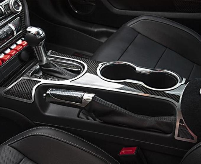 American Car Craft 2015-2021 Ford Mustang - Carbon Fiber Shifter Plate with Brushed Stainless Trim, Premium Carbon Fiber 271074