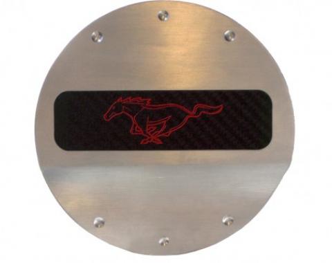 DefenderWorx Ford Mustang Pony Red Logo Fuel Door For 15-Pres Mustang Brushed 901405