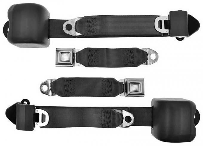 Ford Mustang Three-point Seat Belt System, Black, 1979-1989