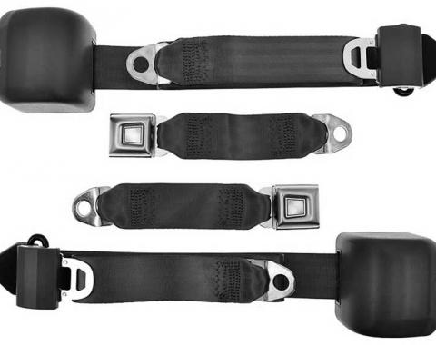 Ford Mustang Three-point Seat Belt System, Black, 1979-1989