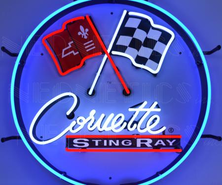 Neonetics Standard Size Neon Signs, Corvette C2 Stingray Round Neon Sign with Backing