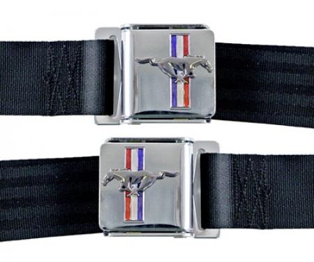 Scott Drake 1964-1973 Ford Mustang Seat Belt Set with Mustang Emblem SB-BR-H
