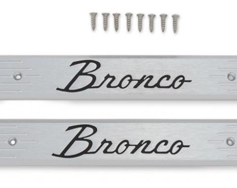 Scott Drake 1966-1977 Ford Bronco Door Sill Plates with Bronco Logo Billet Aluminum Pair C6TZ-6513208-B
