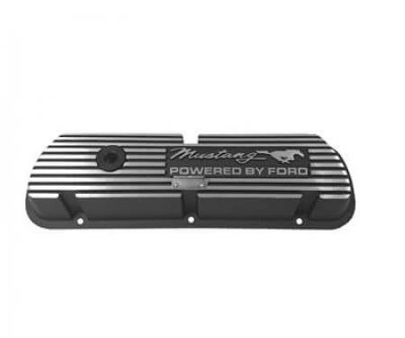 Scott Drake 1964-1973 Ford Mustang Valve Covers Mustang Powered by Ford Script Black 6A582-MH