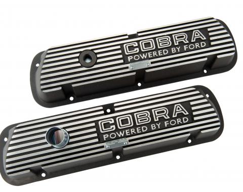 Scott Drake 1964-1973 Ford Mustang Valve Cover Cobra Powered by Ford Outline Logo Black 6A582-C