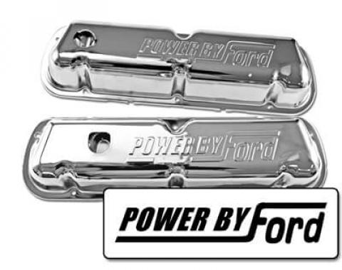 Scott Drake 1968-1970 Ford Mustang Chrome Valve Covers with Powered by Ford Logo C8OZ-6A582-C