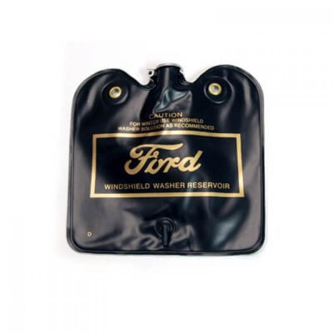 Scott Drake 1966-1967 Ford Mustang Windshield Washer Reservoir Bag, Flip Top, Gold Ford Logo C1AZ-17618-D