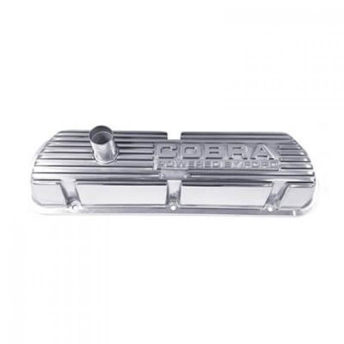 Scott Drake 1964-1973 Ford Mustang Valve Covers "Cobra Powered by Ford" Logo, Polished S2MS-6A582-A-BP