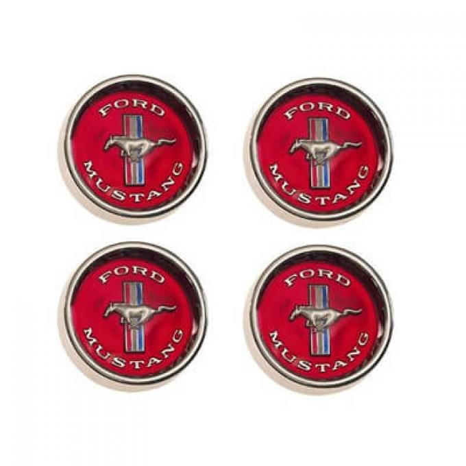 Scott Drake 1965-1966 Ford Mustang Styled Steel Hubcaps (Red Background) C5ZZ-1130-WR
