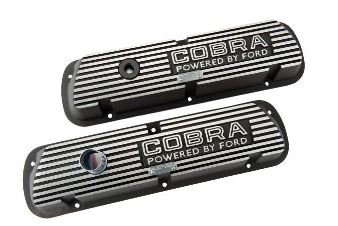 Scott Drake 1964-1973 Ford Mustang Valve Cover Cobra Powered by Ford Outline Logo Black 6A582-C