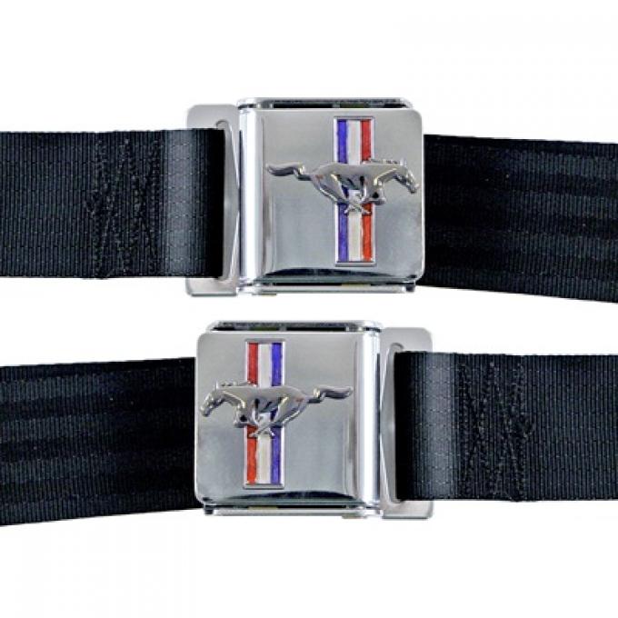 Scott Drake 1964-1973 Ford Mustang Seat Belt Set with Mustang Emblem SB-BR-H