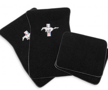 Scott Drake 1964-1973 Ford Mustang Embroidered Carpet Floor Mats Running Pony Logo Black ACC-FM-EMB-BK