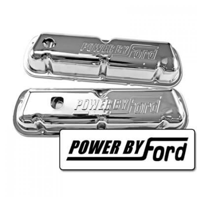 Scott Drake 1968-1970 Ford Mustang Chrome Valve Covers with Powered by Ford Logo C8OZ-6A582-C